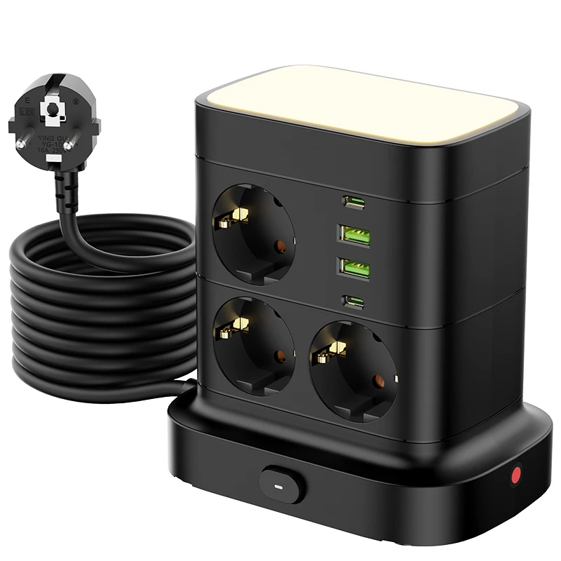 Tour multiprise multi-prises avec 2 USB + 2 Type C 2M câble d'extension prise ue prise électrique ve
