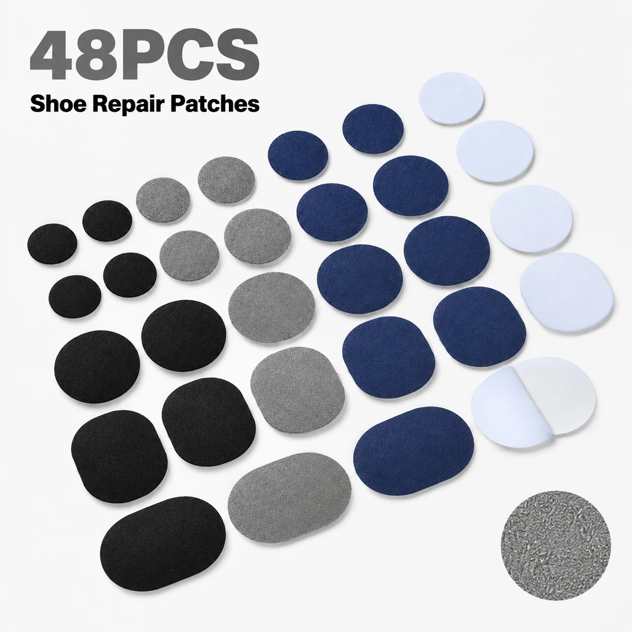 48Pcs Self‑Adhesive Shoe Repair Patches Multi‑Sizes Colors for Sneaker Heel Toe Lining Mending