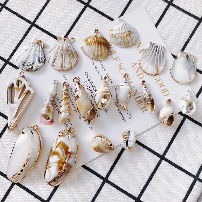 5 sztuk muszla muszla pozłacana krawędź Charms do biżuterii wisiorek Craft moda kolczyk wisiorek naszyjnik bransoletka Diy akcesoria do robienia
