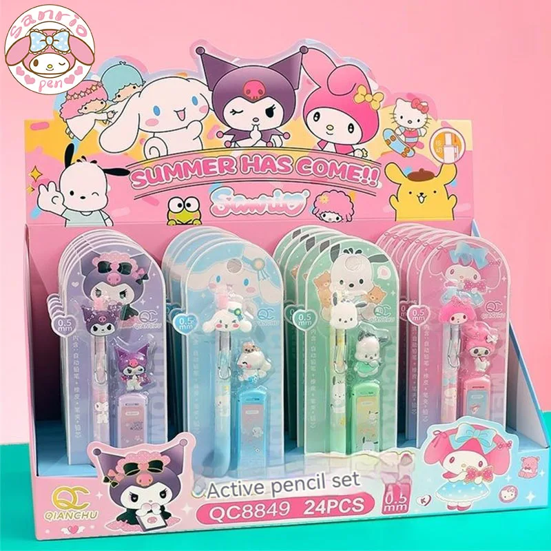 sanrio lapis mecanico kuromi cinnamoroll minha melodia 05 terno preto estudantes material escolar conjunto de papelaria atacado 12 24 pecas 01