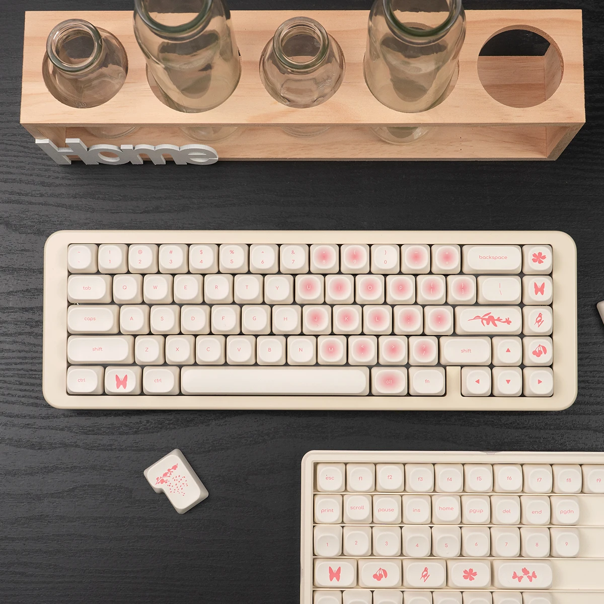 Romantische rosa PBT-Tastenkappen, 123 Tasten, MOA-Profil, thermische Sublimations-Tastenkappen, milchweiße Mädchen für mechanische Tastatur-Tastenkappen
