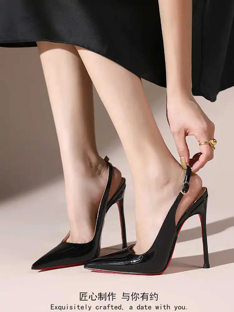 Sandali con tacco da donna Fondo rosso lucido Colore nudo Marchio di lusso Hollow 2025 Tacchi alti eleganti Slingback sexy Scarpe da donna Wome