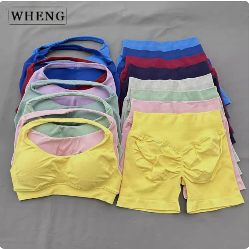 

WHENG Neck Beauty Back Sexy Big Halter Sports Bra Vest Seamless Yoga Training Fitness Yoga Pants Free Combination Set