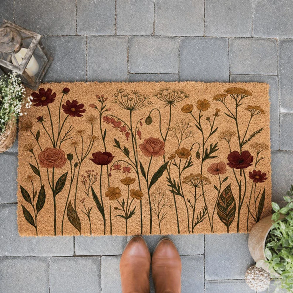 

Boho Wildflower Doormat Colorful Floral Welcome Mat Spring Blossom Front Porch Coir Non Slip Rug Charming Entrance Home Decor