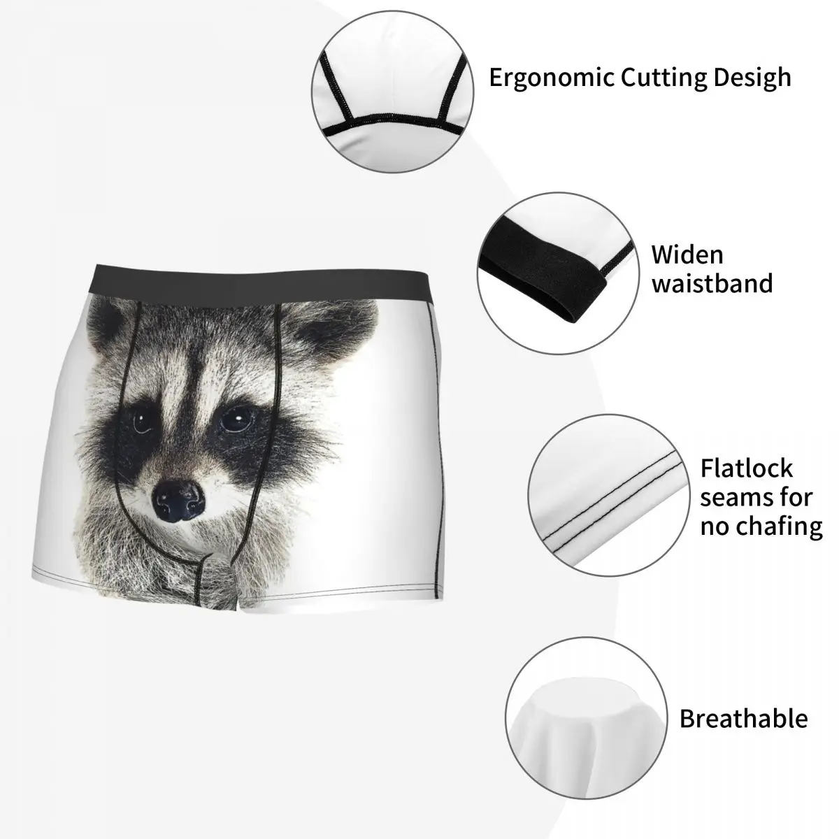 Baby Raccoon Underpants Homme Panties Man Underwear Ventilate Shorts Boxer Briefs