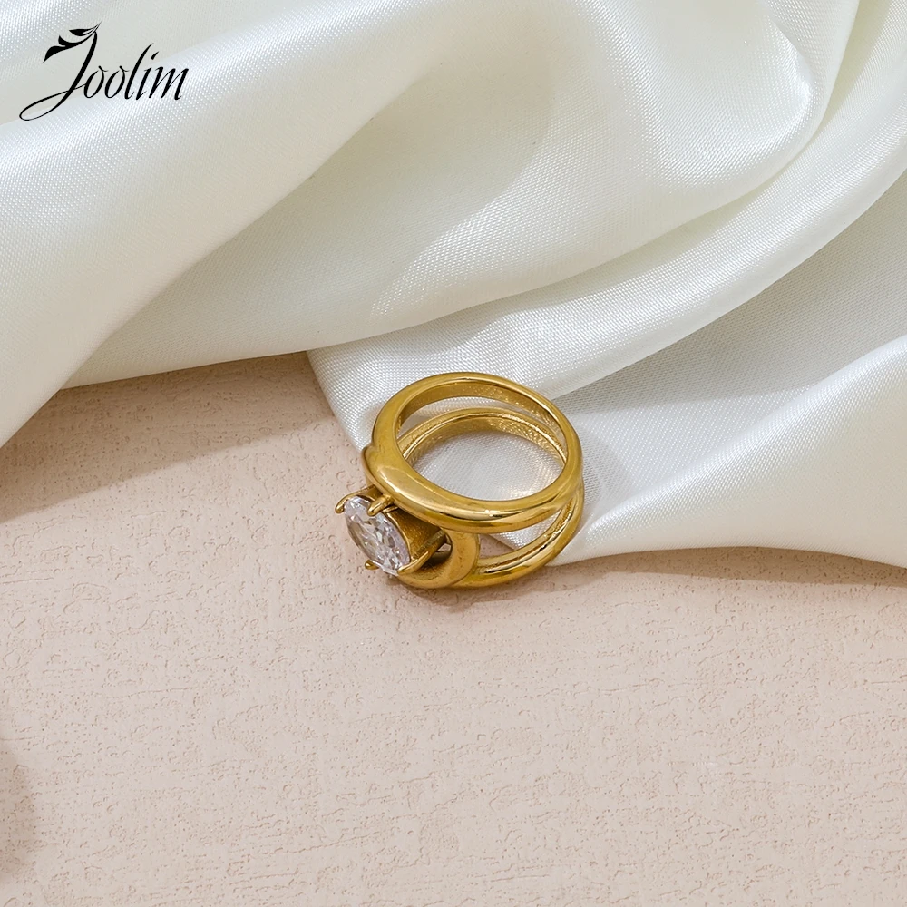 Joolim High End PVD No Fade Fashion Personality Oval Zirconia Irregular Curve Ring for Women Stainless Steel Jewelry Wholesale