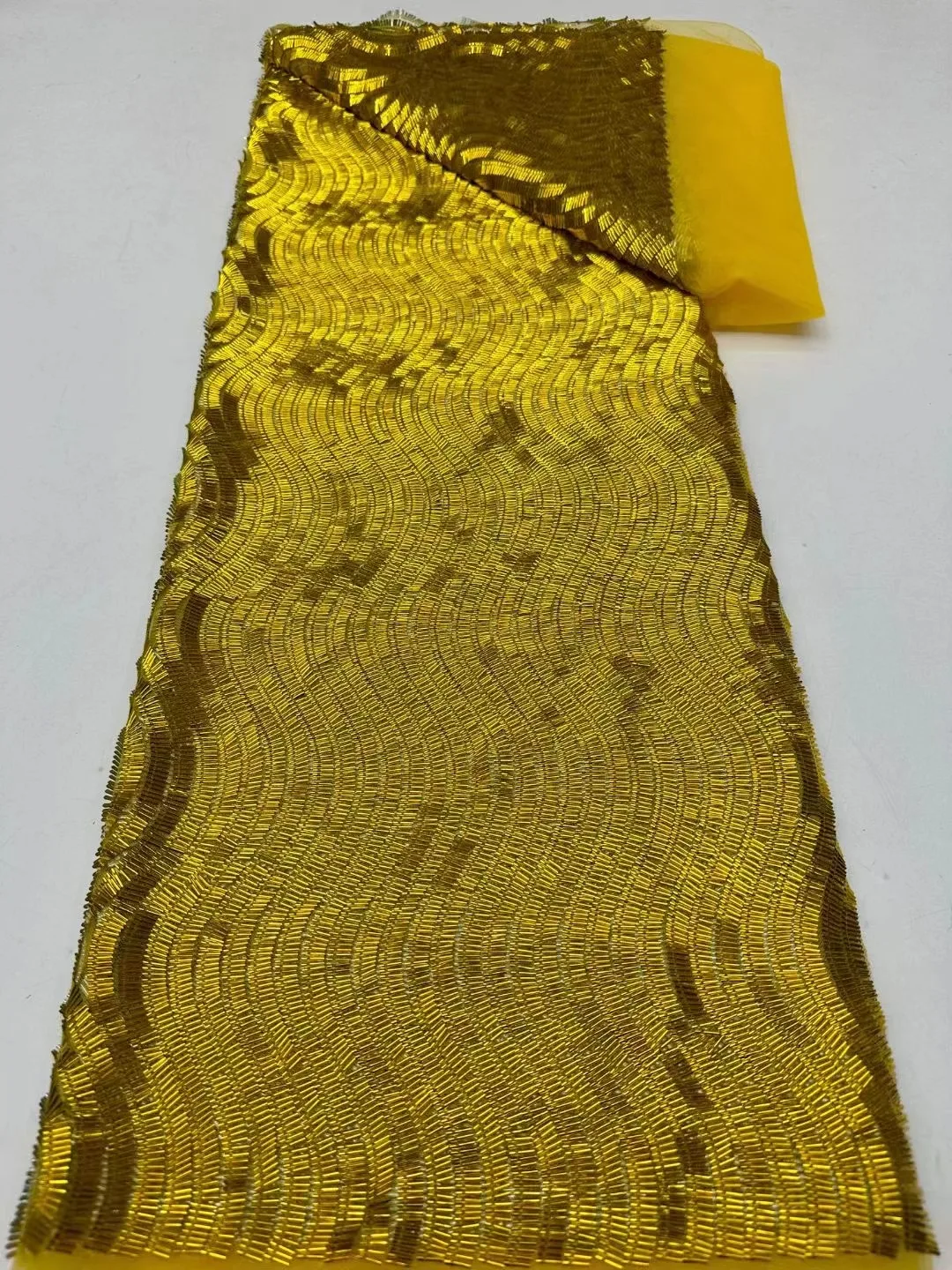 

Yellow African Lace Fabric, Luxury French Sequins, Mesh Lace Fabric, High-end Handmade Beaded for Wedding, 2023