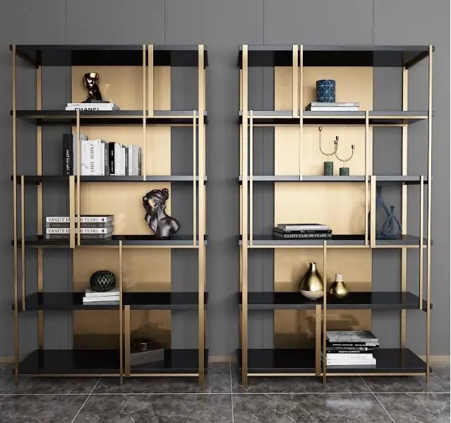 

Stainless steel shelves with floor-to-ceiling art deco shelves for simple storage