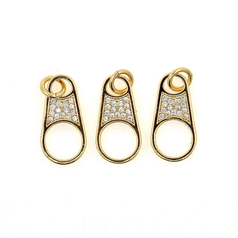 Hip Hop Zipper Buckle Metal Pendant Cubic Zircon Gold Plated Zipper Puller Necklace Jewelry Making Accessories For Women