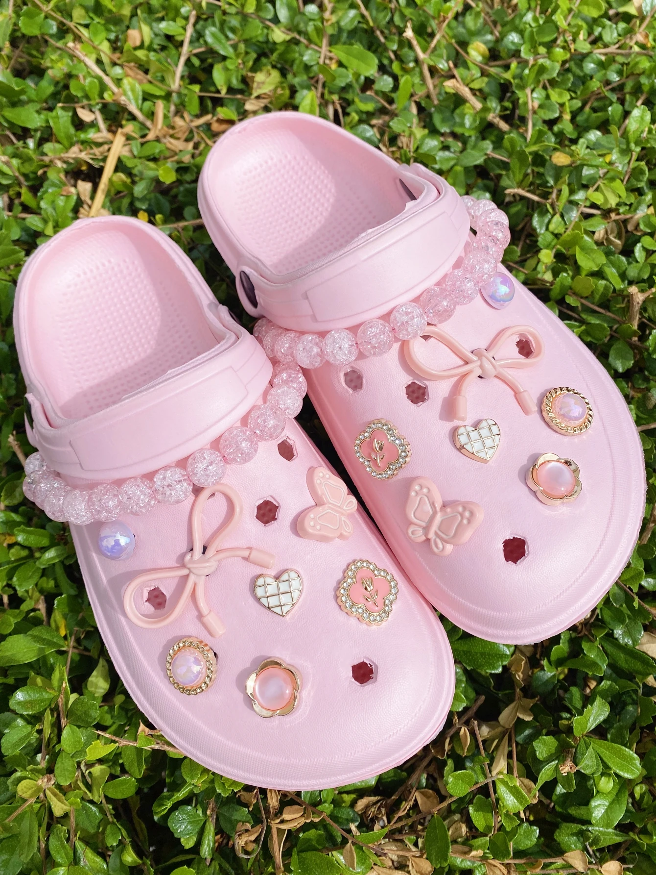 16 pink (bow, little butterfly, flower, heart, broken bead chain) accessories - easy-to-install detachable DIY decorations for c