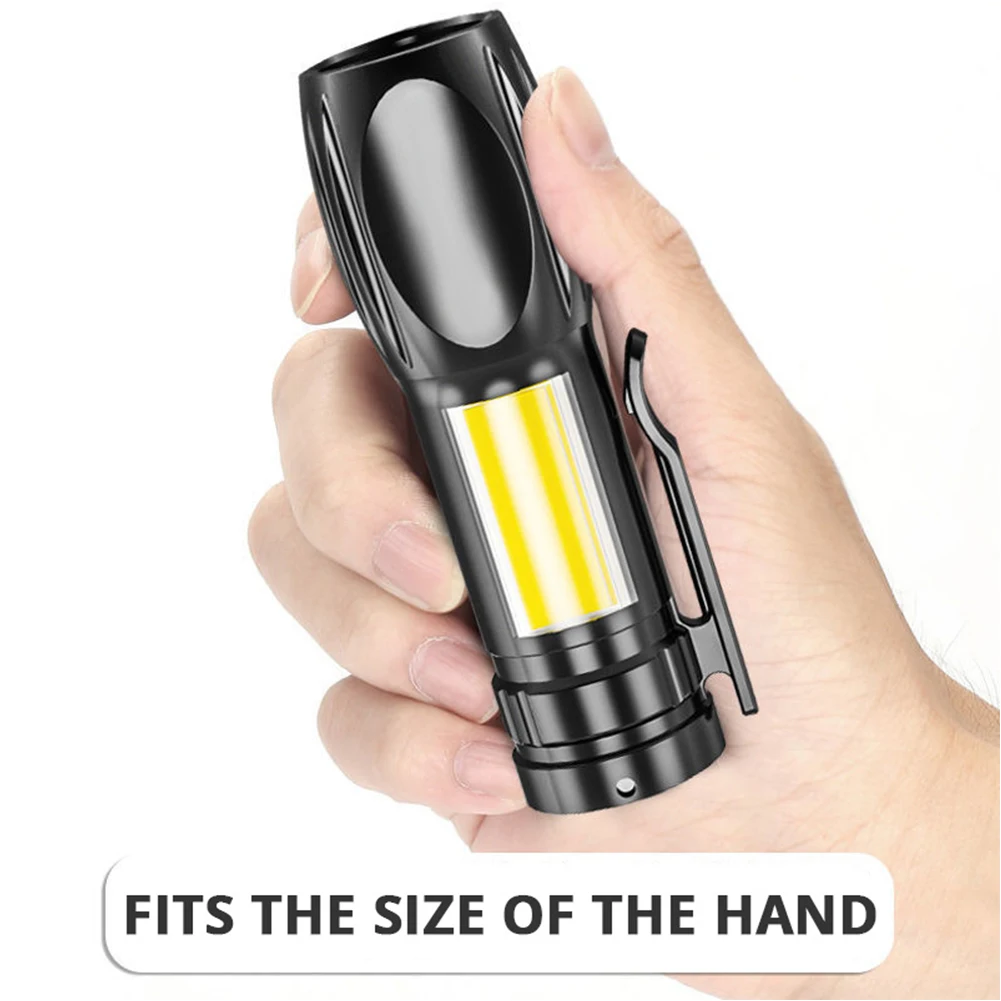 Portable LED COB Flashlight 200LM Mini Pocket LED Flashlight USB Rechargeable 400mAh Battery for Outdoor Hiking Emergency