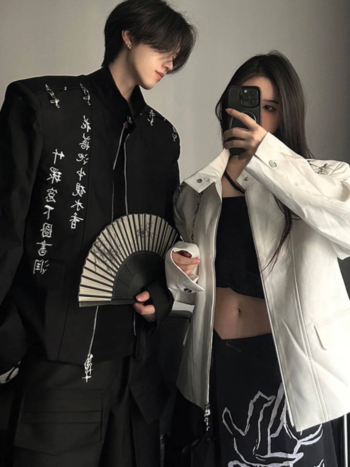 

New Chinese Sle Men's ort Jaet oulder Pads Spring Autumn Sle Hanfu Couple's Clothing Tang Suit Western Sle Jaet