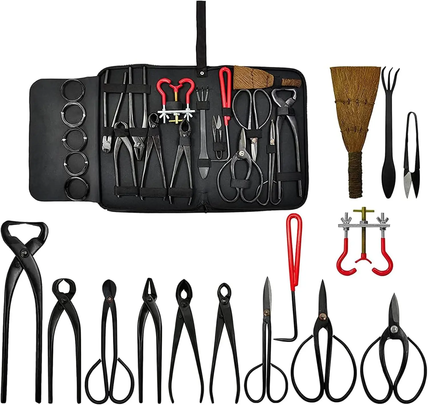 

14-Piece Bonsai Tool Kit with Case, Carbon Steel Scissors and Shears for Garden Plants