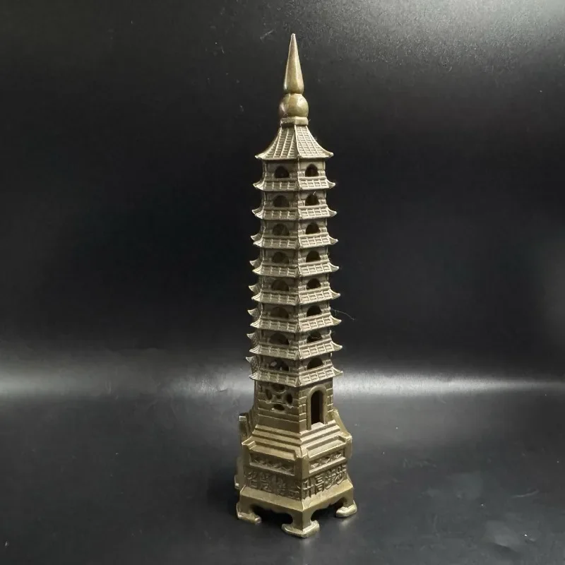 Vintage 9 Layer Metal Pagoda Statue Oriental Tower Sculpture Retro Desktop Table Decor Handmade Collectible Ornament
