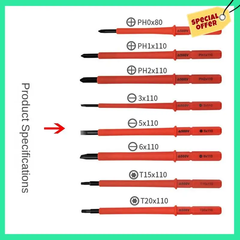 -مجموعة مفكات براغي معزولة A14E، صليب زهر البرقوق، رأس مسطح، حقيبة، مسامير كهربائية مضادة للكهرباء لصيانة المنزل