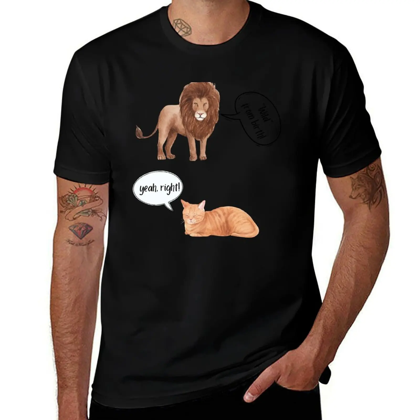 Wild from Birth / SarcasticLion and Cat T-Shirt Simple Casual Short Sleeve Tee T-Shirt