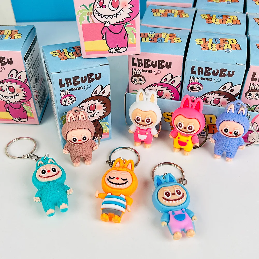 Labubu Series Blind Box Keychain, PVC Butter, Kawaii Cartoon, Mystery Bag, Pendant Toy, Fashion, Cute, Hot, en stock, 24pcs