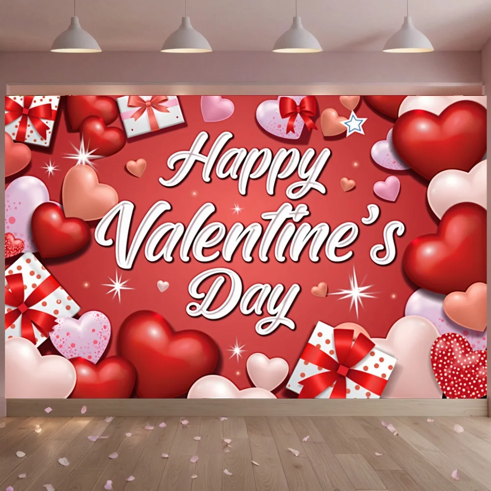 Happy Valentines Day Banner Love Balloon Gift Valentine's Day Party Wedding Decoration For Girlfriend Photo Background Backdrop