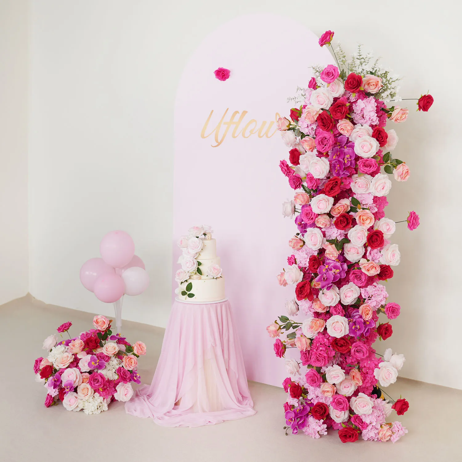 

Uflower Purple Pink Red Rose Pompom Wedding Backdrop Decor Arch KT Board Decor Floral Arrangement Table Flower Event Party Props