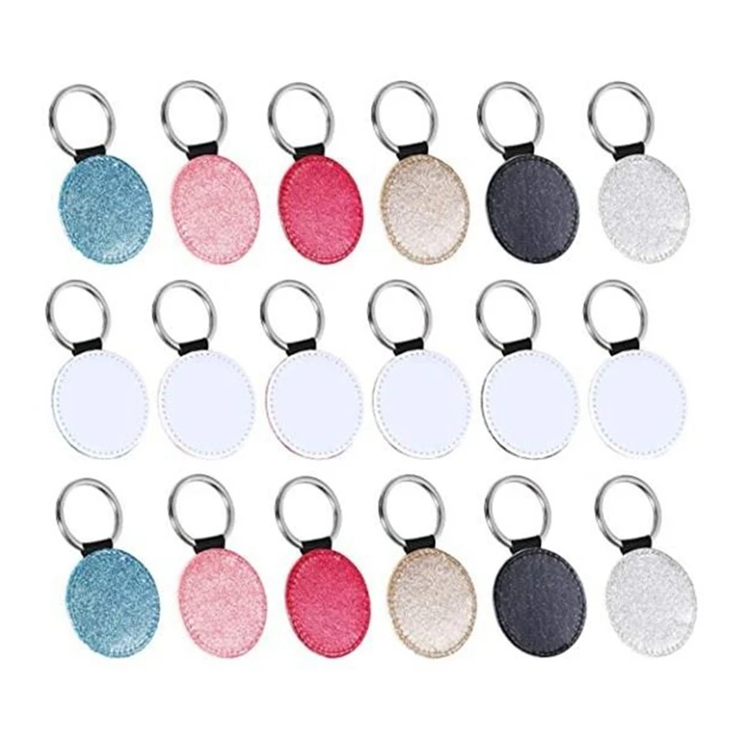

15Pcs Sublimation Blank Keychain PU Leather Keychain Round Heat Transfer Keychain Keyring Blank Keychain For Sublimation