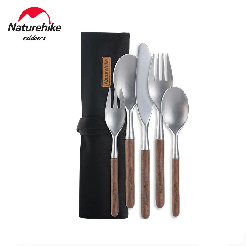 

Naturehike Outdoor Camping Tableware Stainless Steel Wooden Kitchen Set Ultralight Knife Fork Spoon For Picnic BBQ NH20CJ014
