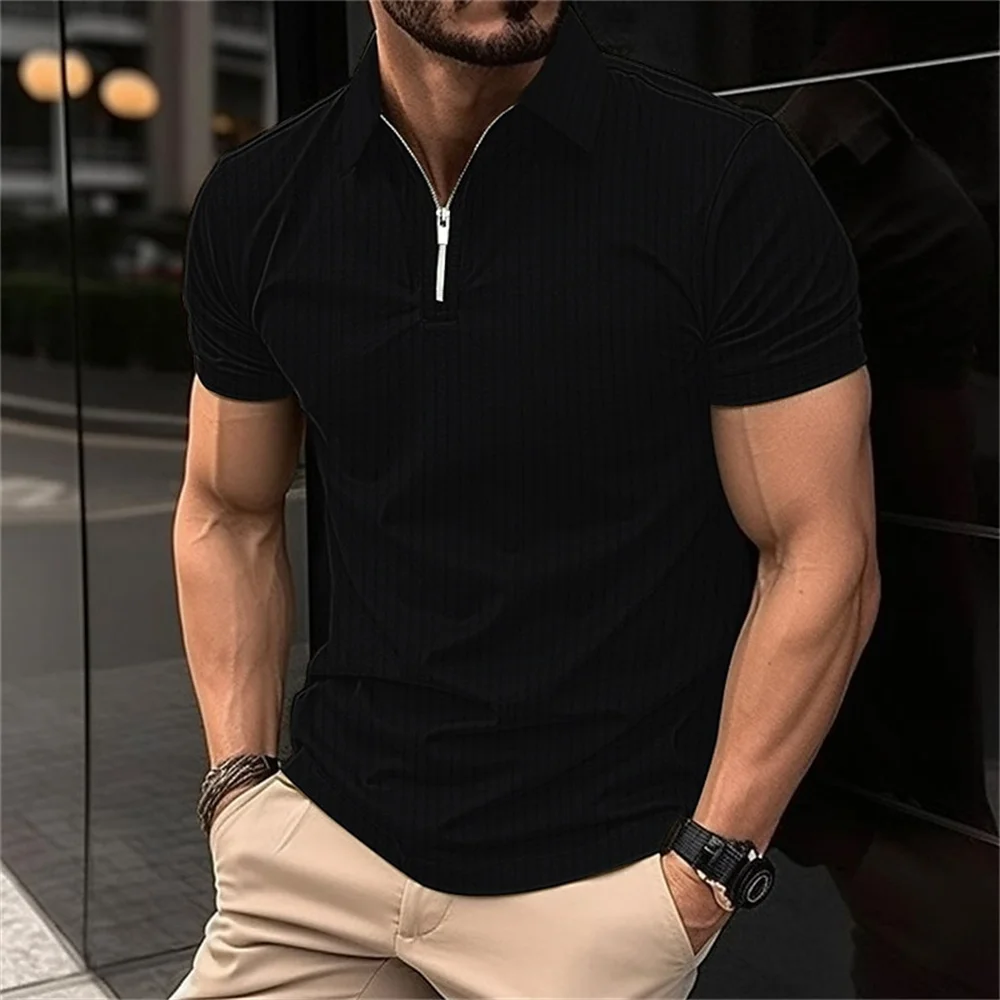 Polo à manches courtes imprimé à rayures pour hommes, t-shirt décontracté, chemise polot, rue à revers, polo de golf, vêtements d\'été, mode