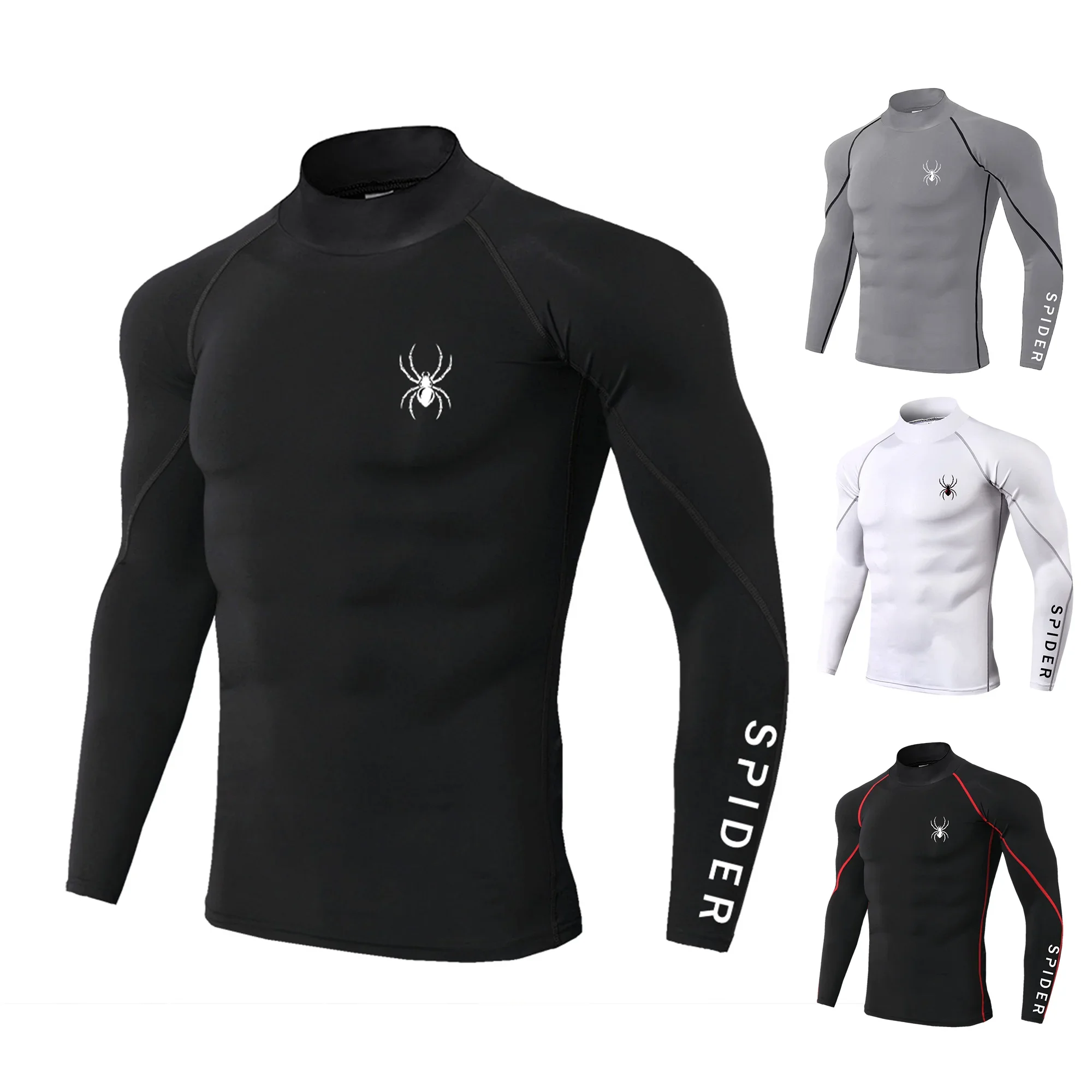 Mens Running T-shirts Compression Long Sleeve Sport Shirts Spider Printing Fitness Training Jogging Gym Quick Dry Tee image 2
