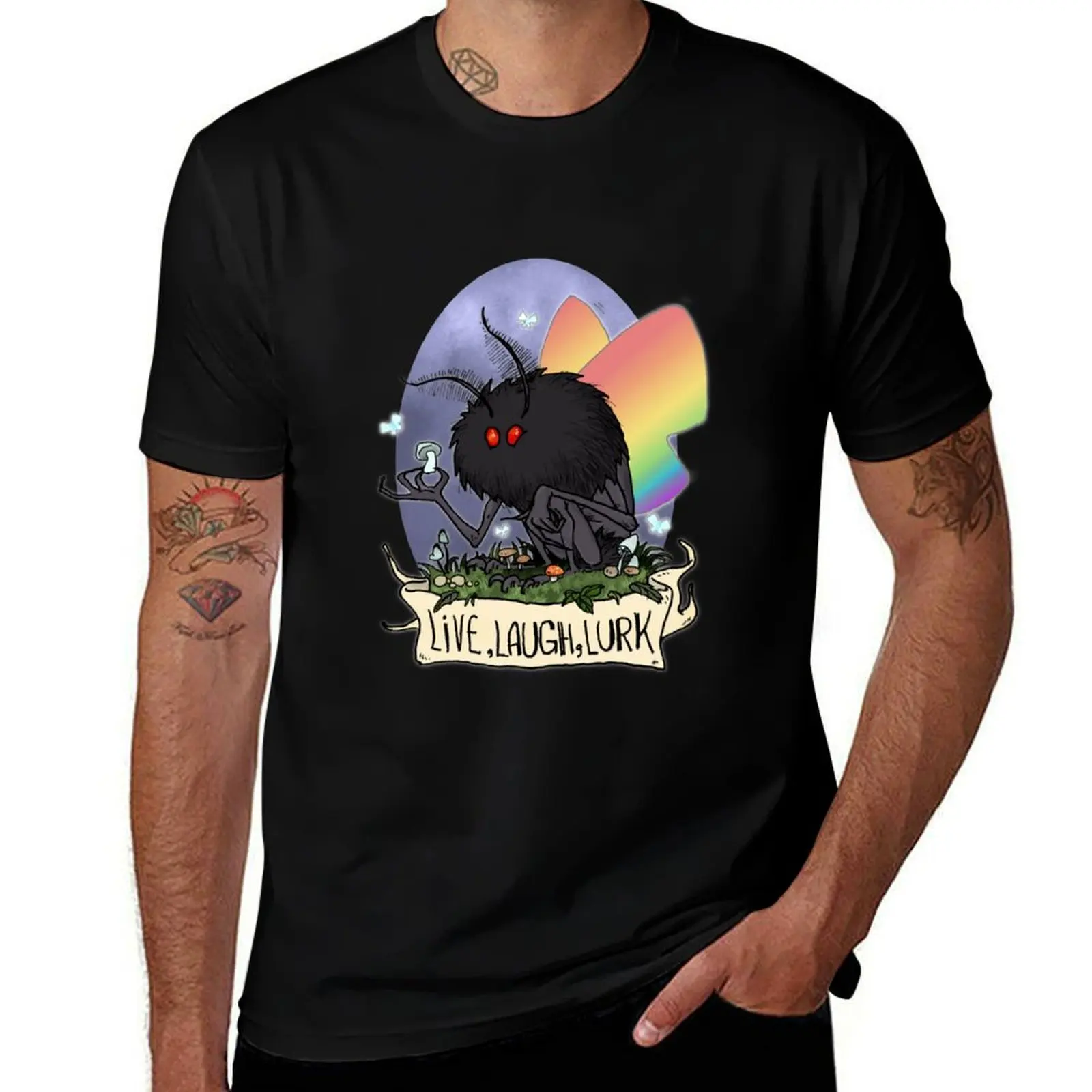 Live, Laugh, Lurk Pride Mothman T-Shirt Casual Lightweight Short Sleeve Top