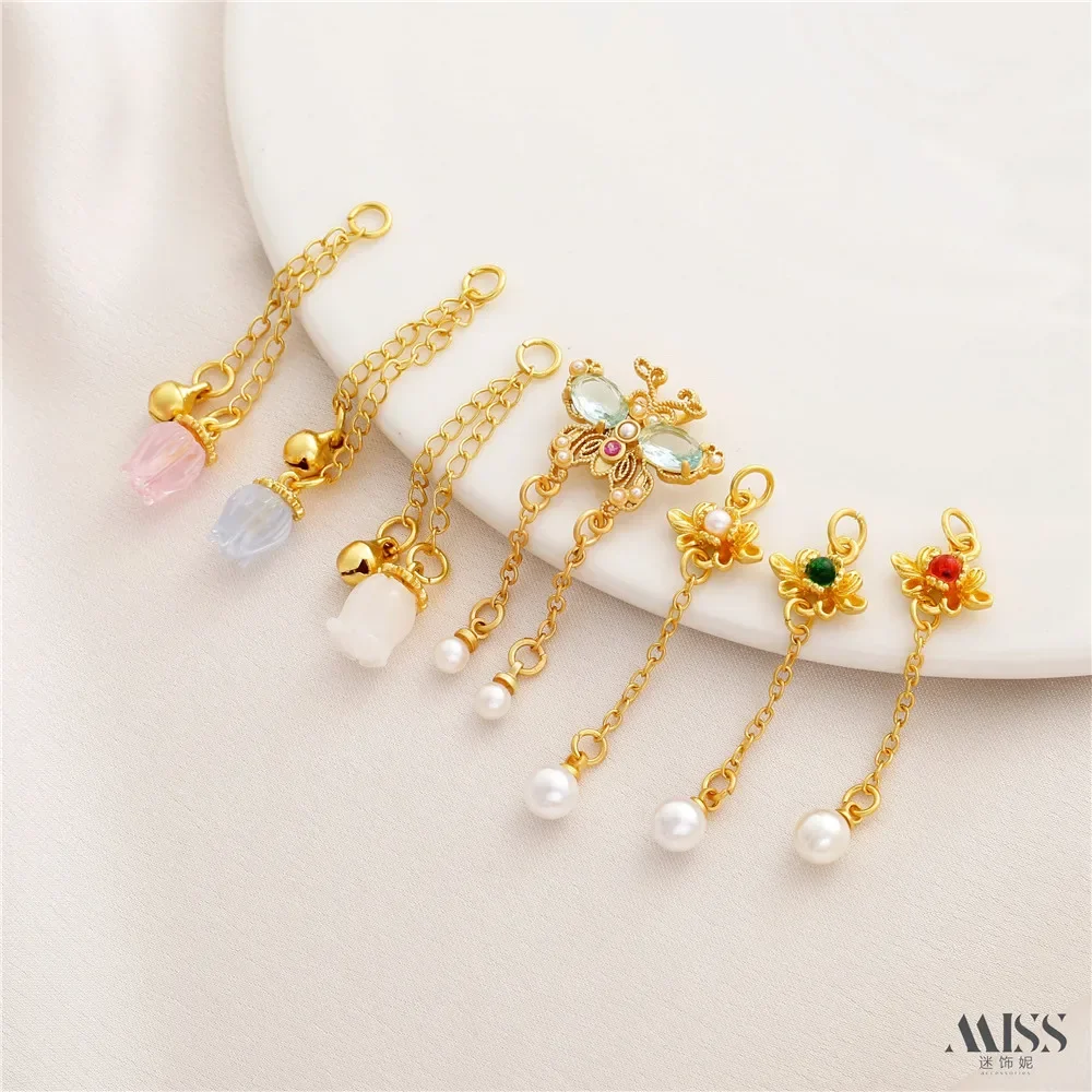 Matte Gold 18K Color Retaining Tulip Bells Pearl Lotus Butterfly Tassel Pendant Lanyard DIY Necklace Earrings Accessories