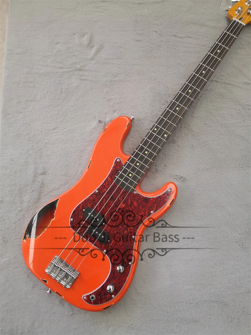 

4 Strings Bass Guitar Orange Bass Vingate Bass Rosewood Fingerboard Yellow Shell Inlay Maple Neck Basswood Body