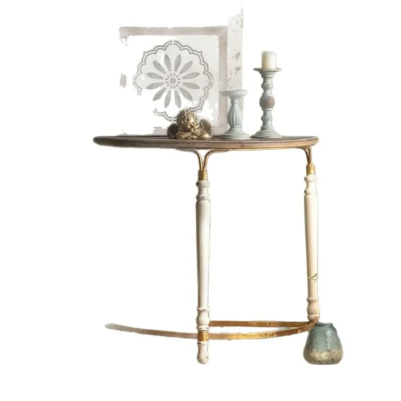 

American semicircular entrance table antique wrought iron shelf French retro style balcony curved old flower stand entrance