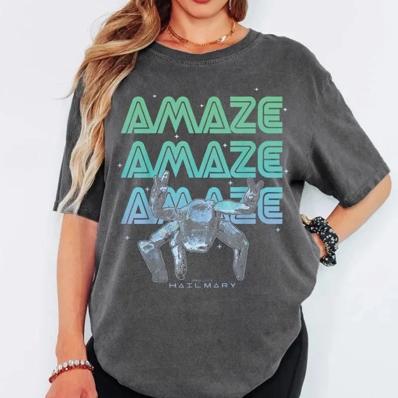 Camiseta Project Hail Mary para mujer, camisetas vintage con lavado ácido, camiseta Rocky Alien, camiseta moderna Space Nerd, ropa de calle unisex