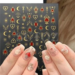 Vintage Heart Nail Art Stickers Gold Sliver Laser Moon Star Self-adhesive Sliders Nail Design Decal Manicure Accessories LEBTF-S