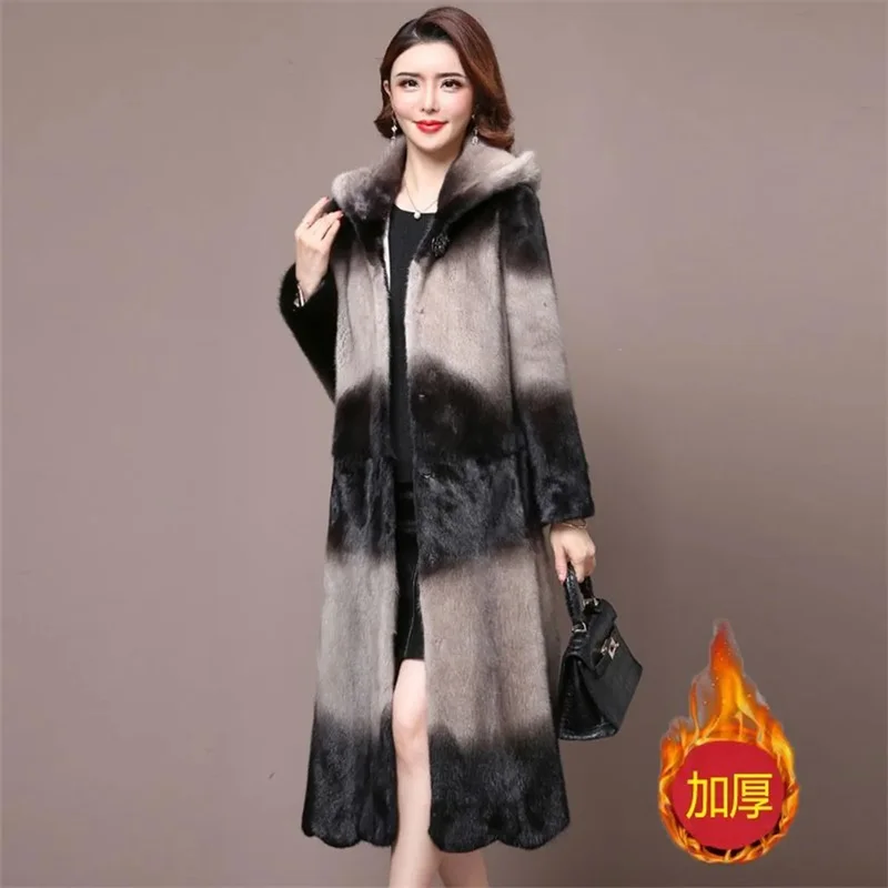 Women's Whole Mink Fur Coat Medium length Fur OutCoat Female 2023 new Hooded Fashion Section Dyeing High-Quality Mink Fur Coat