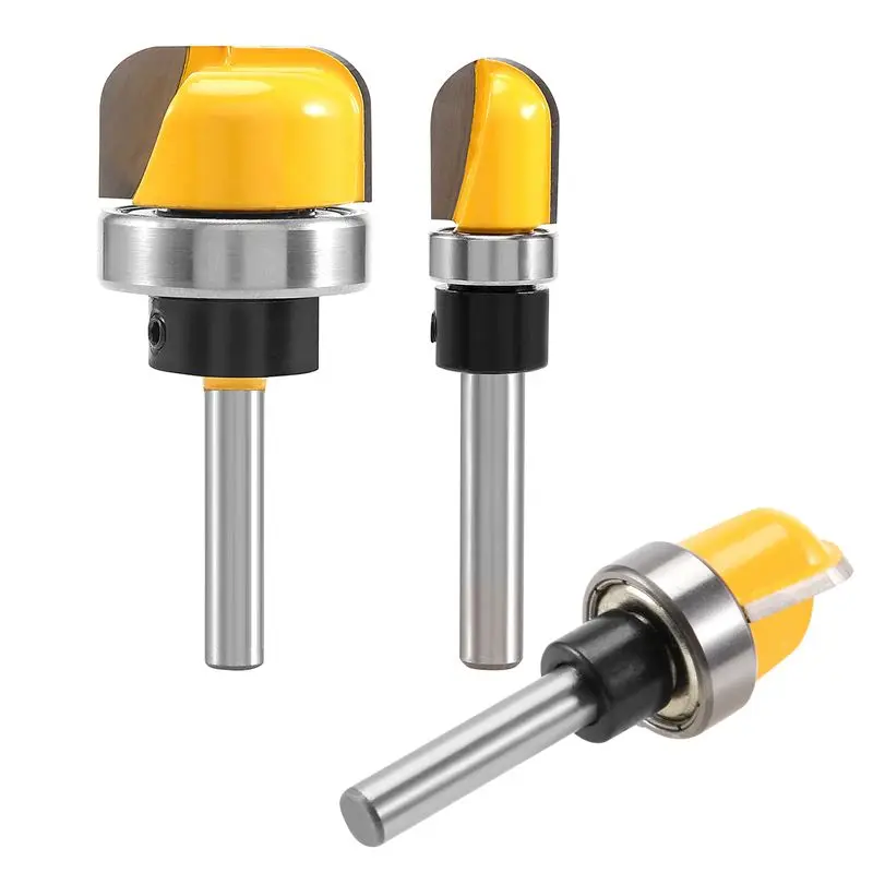 新入荷-3個入り-1-4インチシャンク-ボウル＆トレイルータービット、ボールベアリング付きボウル＆トレイテンプレートルータービットセット