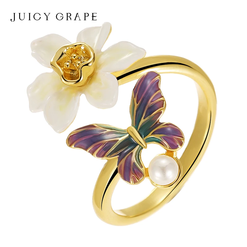 

Juicy Grape Daffodil Butterfly Rings for Women Handmake Enamel Ring 18K Plated Gold Birthday Party Jewelry Gift