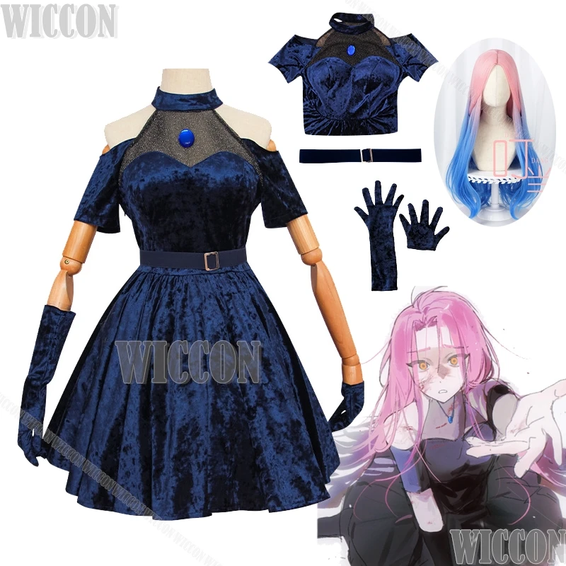 

Mizi ALIEN STAGE R1 MY CLEMATIS Performance Косплей Костюм Парик Хэллоуин Женщины Синий Бархат Вечернее Платье Для Девочек Праздничный Наряд