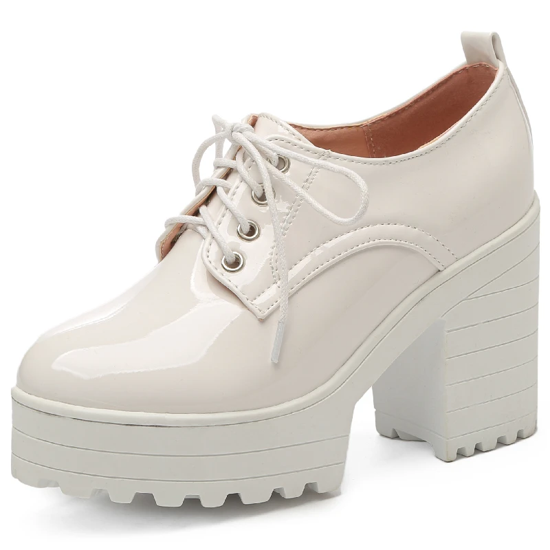 

Туфли-лодочки на шнуровке, женские туфли на высоком каблуке в стиле панк на платформе, женские пикантные черные, белые, бежевые женские туфли на каблуке с круглым носком для вечеринок, женские туфли
