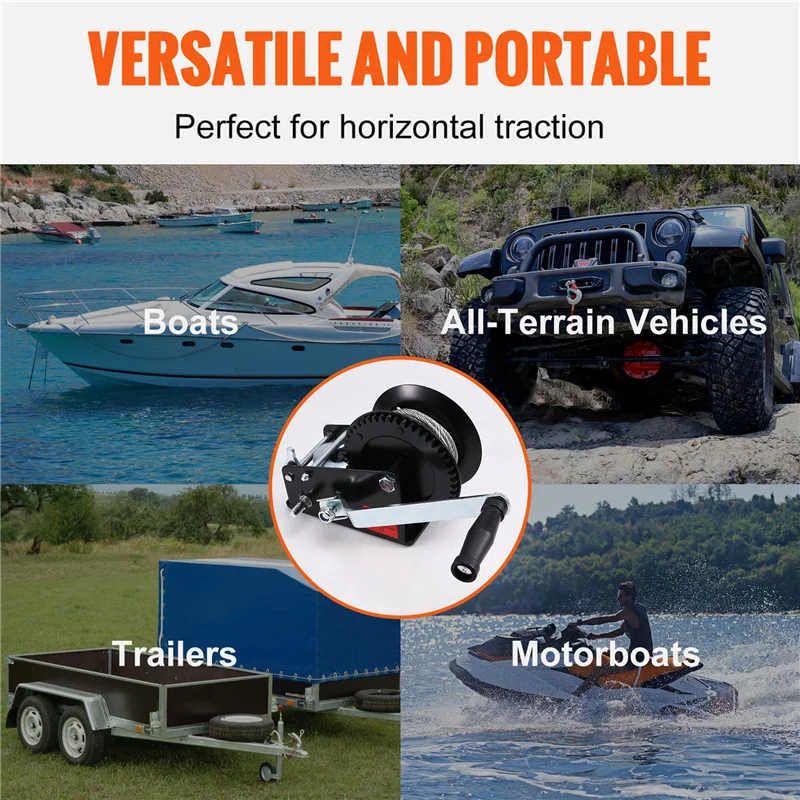 

A43T 3500LB Hand Winch Heavy Duty Rope Crank With Steel Wire Cable And Two-Way Ratchet Hand Gear Winch For Trailer Boat ATV