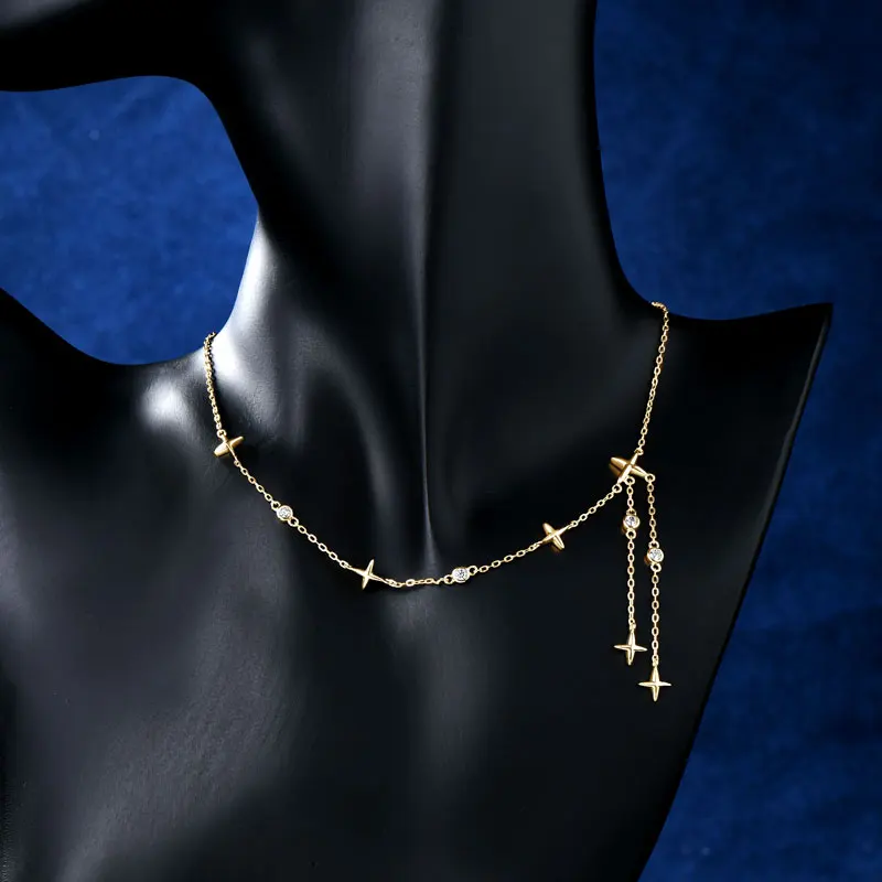 

RAPRGOLD GRA Certified Moissanite Star Tassel Chains Necklace for Women S925 Sterling Silver Clavicle Necklaces Jewelry Gifts