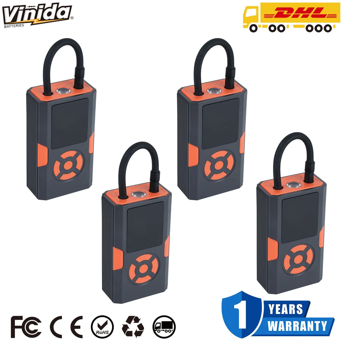

VINIDA 1/2/4Pack NEW MQ01 5000mAh power supply&inflator pump power supply Portable tire inflator power with USB