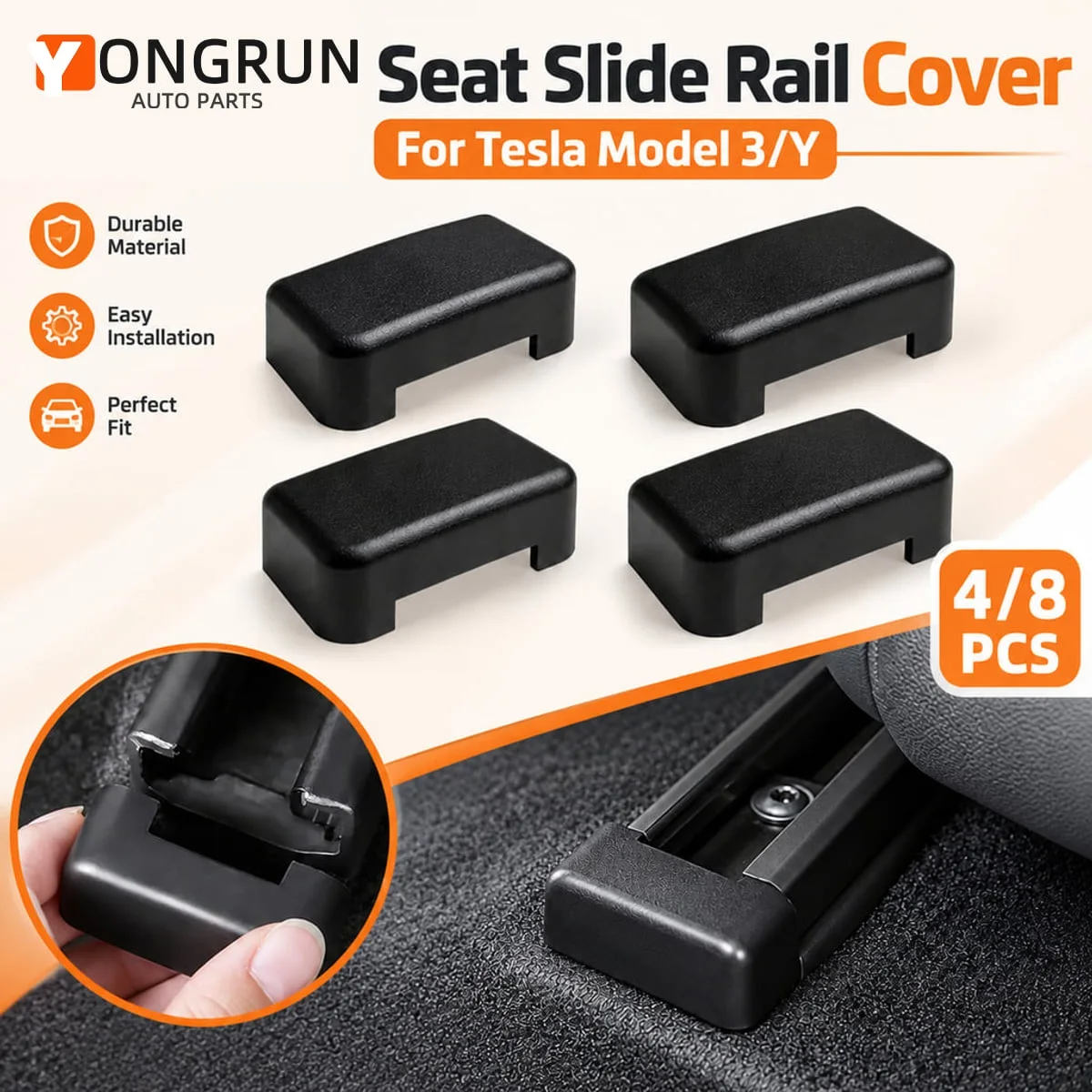 YONGRUN 4/8PCS Seat Slide Rail Cover For Tesla Model 3 Y Anti Kick Seat Track Protector Car Interior Protection Accessories
