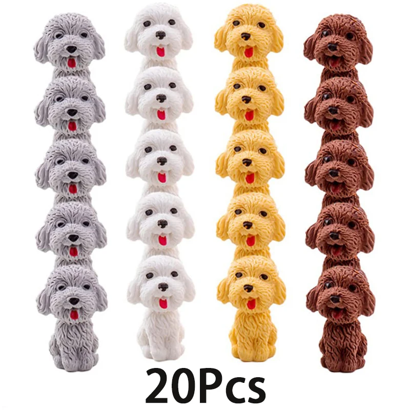 20Pcs 3D Dog Pencil Top Erasers Animal Pencil Erasers Toppers Cute Eraser Tops Pet Puppy Eraser Caps Funny Dog