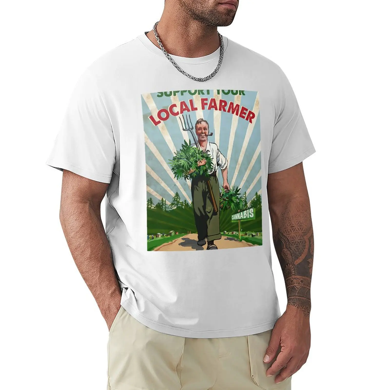 Weed Support Your Local Farmer Canabis Poster T-Shirt vintage sports fans slim fit t shirts for men