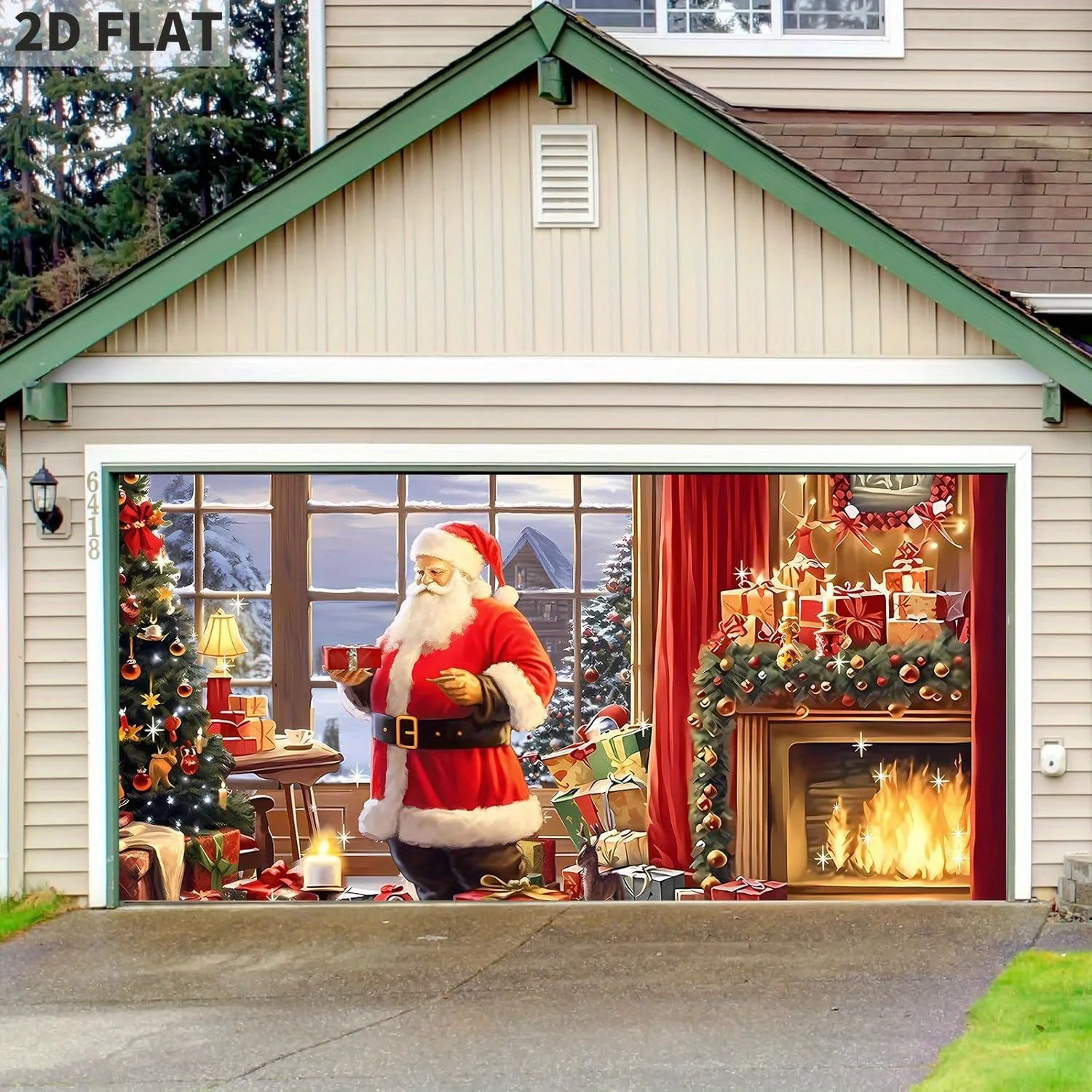 

Christmas Banner Garage Door Decorations Christmas Backdrop Decoration Winter Large Door Cover Decoration