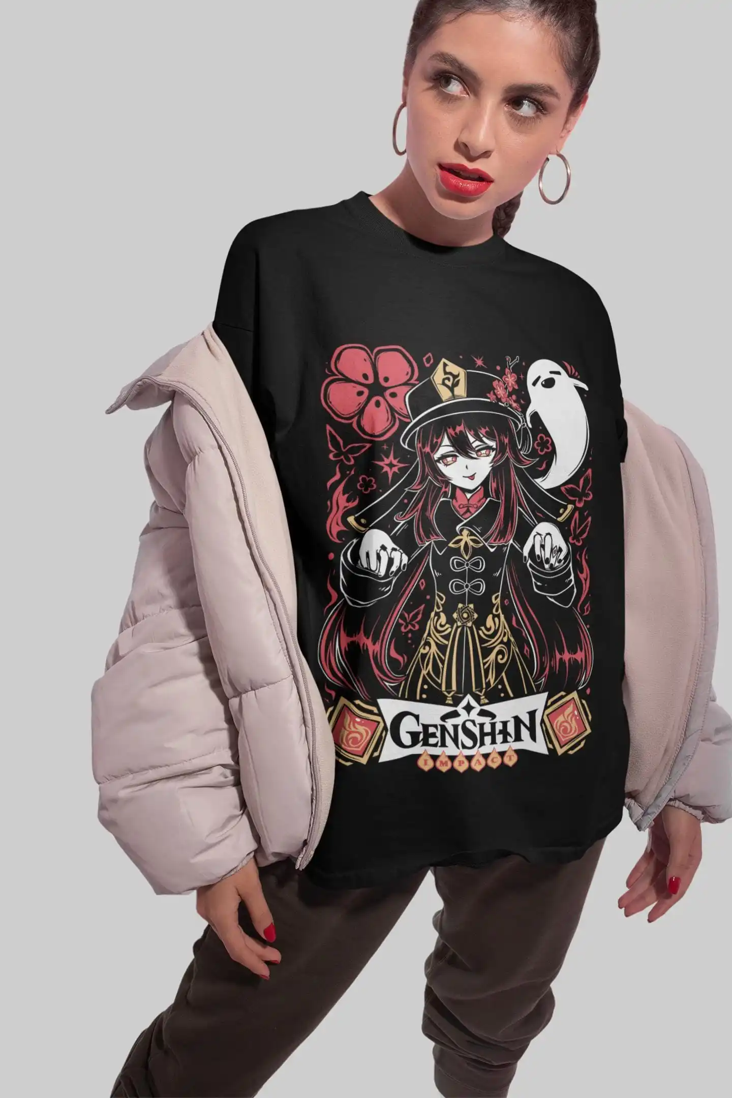 Hu Tao Genshin Impact Japan Aesthetic Anime Japanese T-Shirt, Anime Waifu Shirt