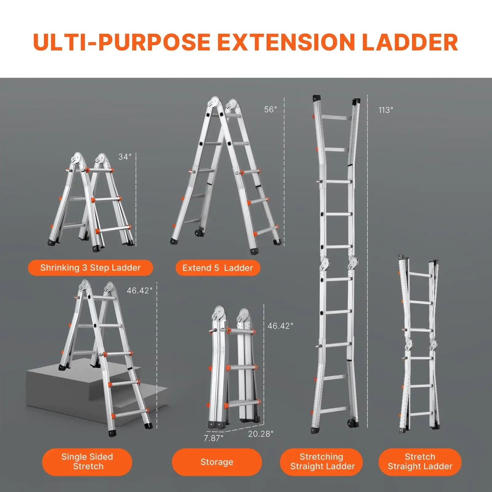 Telescoping Ladder A Frame 9.5 FT Extension Multi-Function for Homework