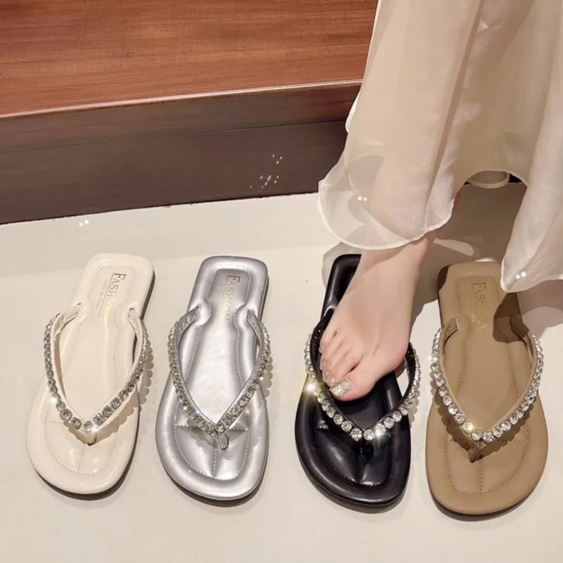 Women Summer Luxury Slides Shoes Rubber Flip Flops Shale Female Beach Pantofle Platform Designer Hawaiian Rhinestone Slippers