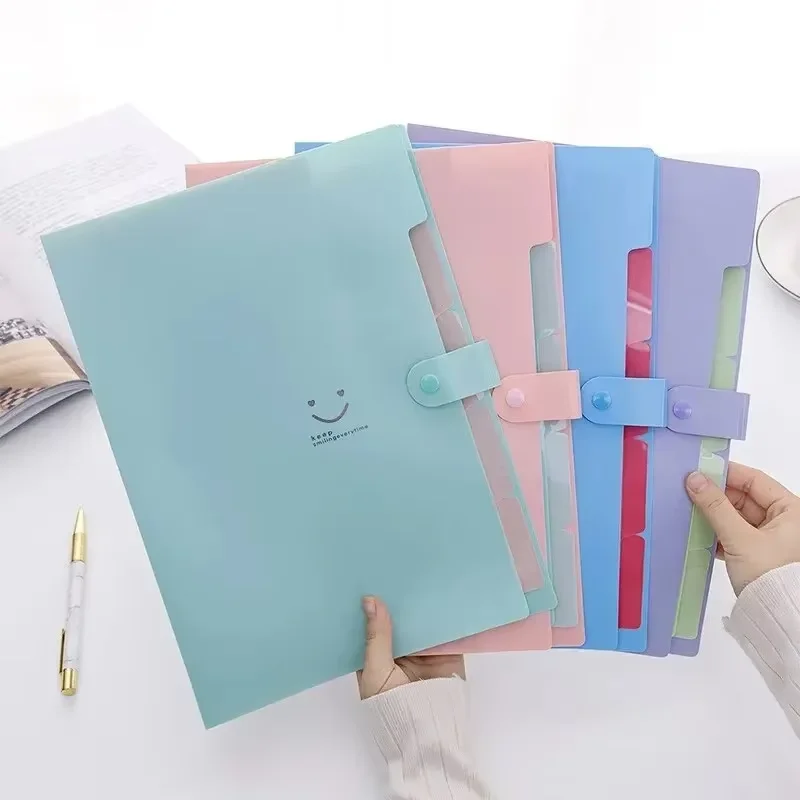 A4 Multi-Layer Folder File Bag Candy Color Five Grid Organ Bags Large Capacity Korean Simple Office School Supplies Stationery view 2