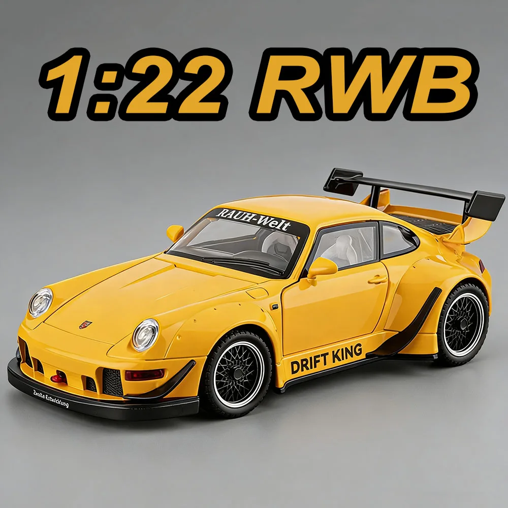 

1:22 RWB 993 P1 GTR, литая под давлением спортивная машина из сплава, модель игрушки, рулевое управление переднего колеса, звук, свет, двери, открытые автомобили, коллекционные подарки